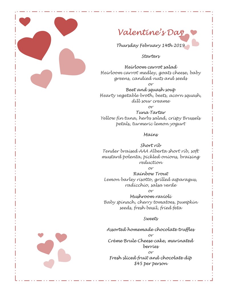 Valentine's day dinner menu