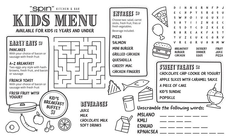 Restaurant Menu Game Printable